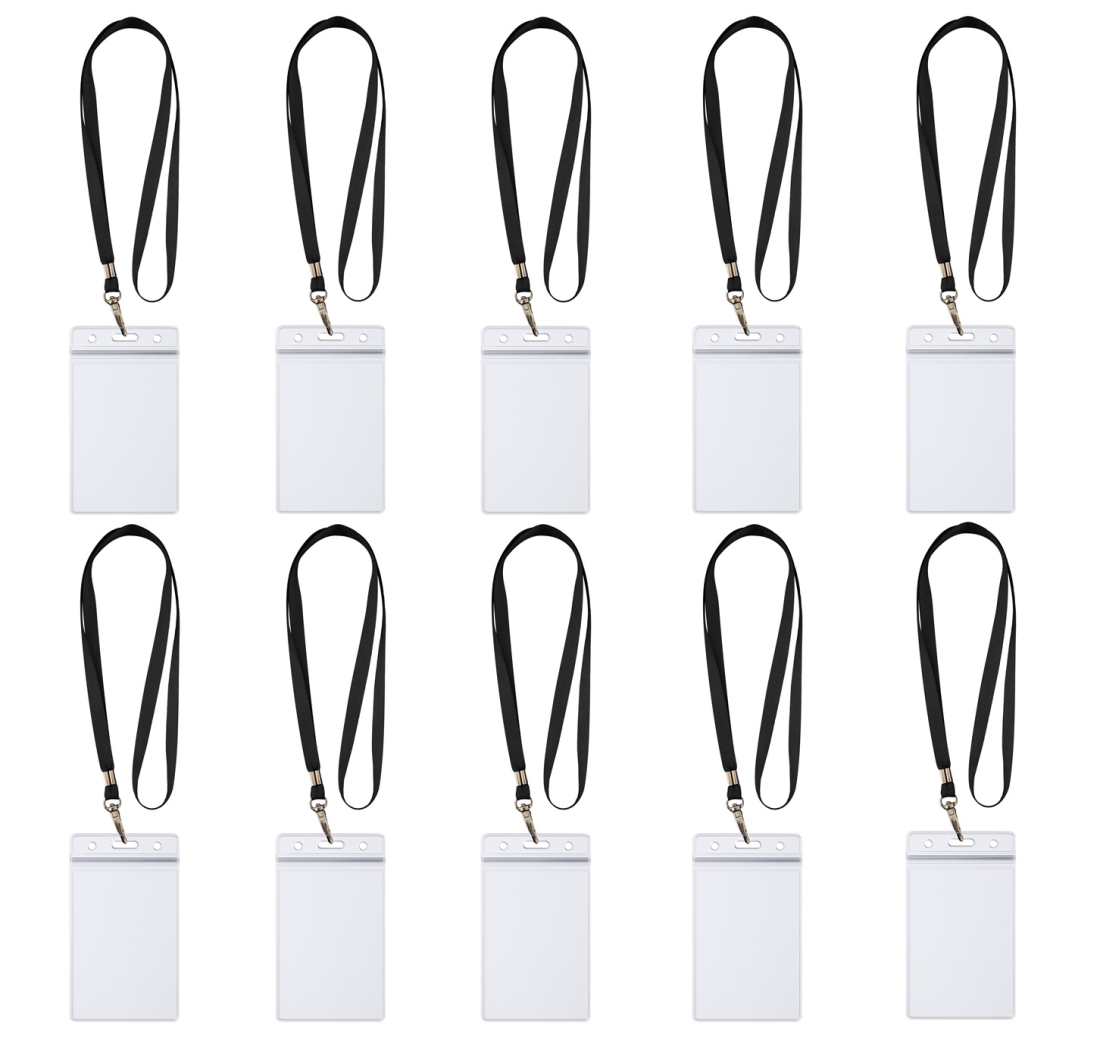 10 x Lanyard Umhängeband mit 10x Ausweishülle ZIP Kartenhalter horizontal & vertikal wasserdicht Ausweise Karten Schutzhülle 0,80mm flexibel